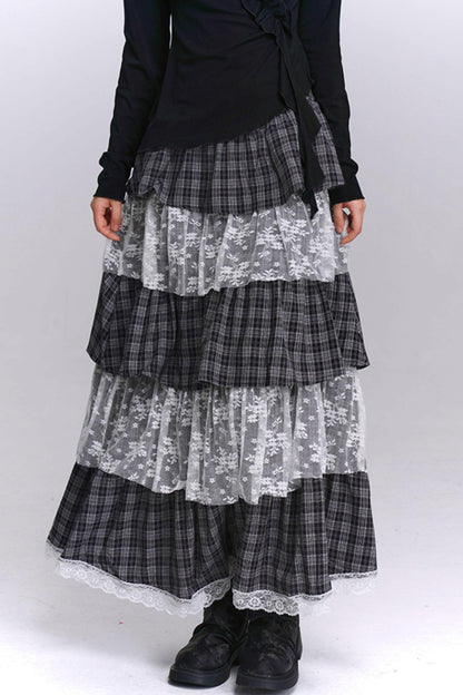 Brown Plaid Cake Skirt