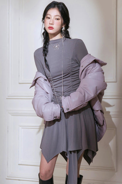 Pleated Turtleneck Dress