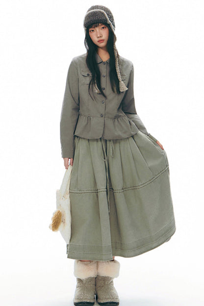 Distressed Doll Collar Cargo Coat