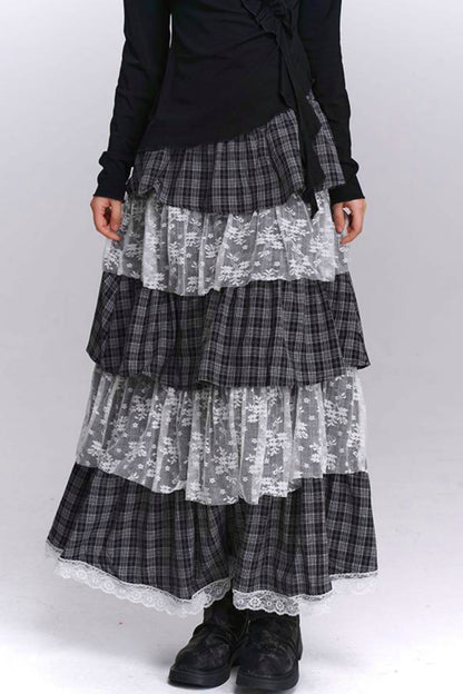 Plaid Tiered Long Skirt