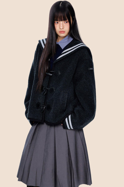 Navy Collar Woolen Coat