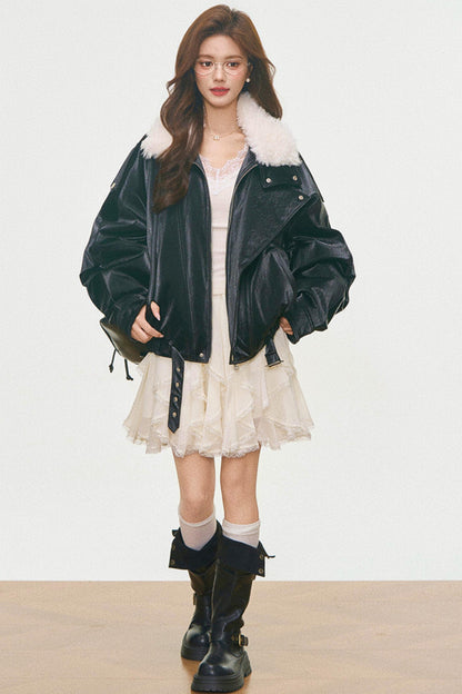 Fur Collar Cotton Coat Set-Up