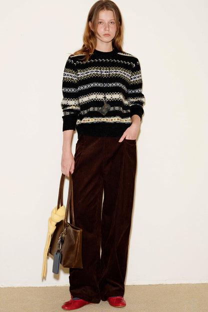 Color-Blocked Fair Isle Wool Sweater