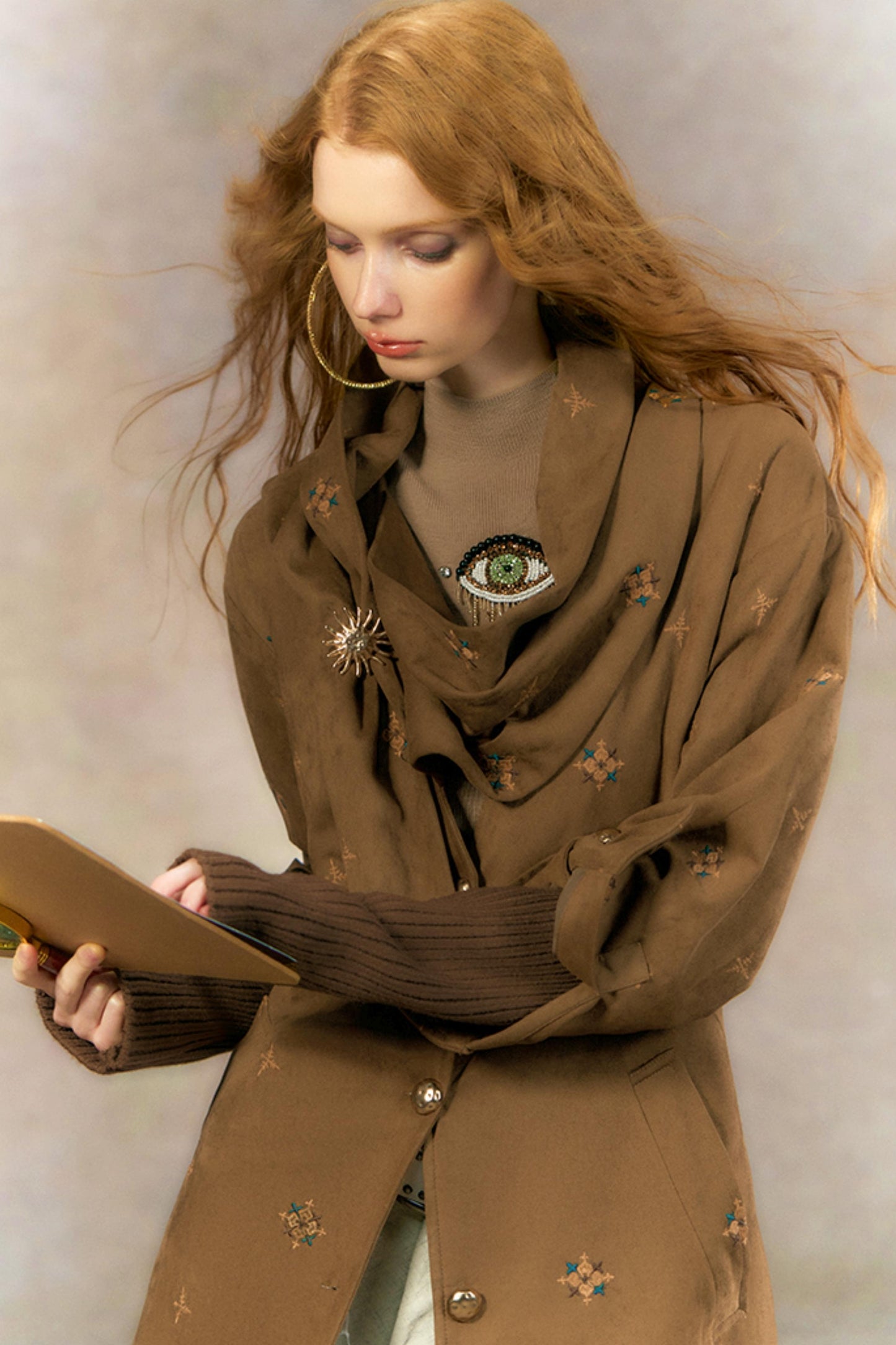 Retro Suede Coat With Fur Collar Set-Up