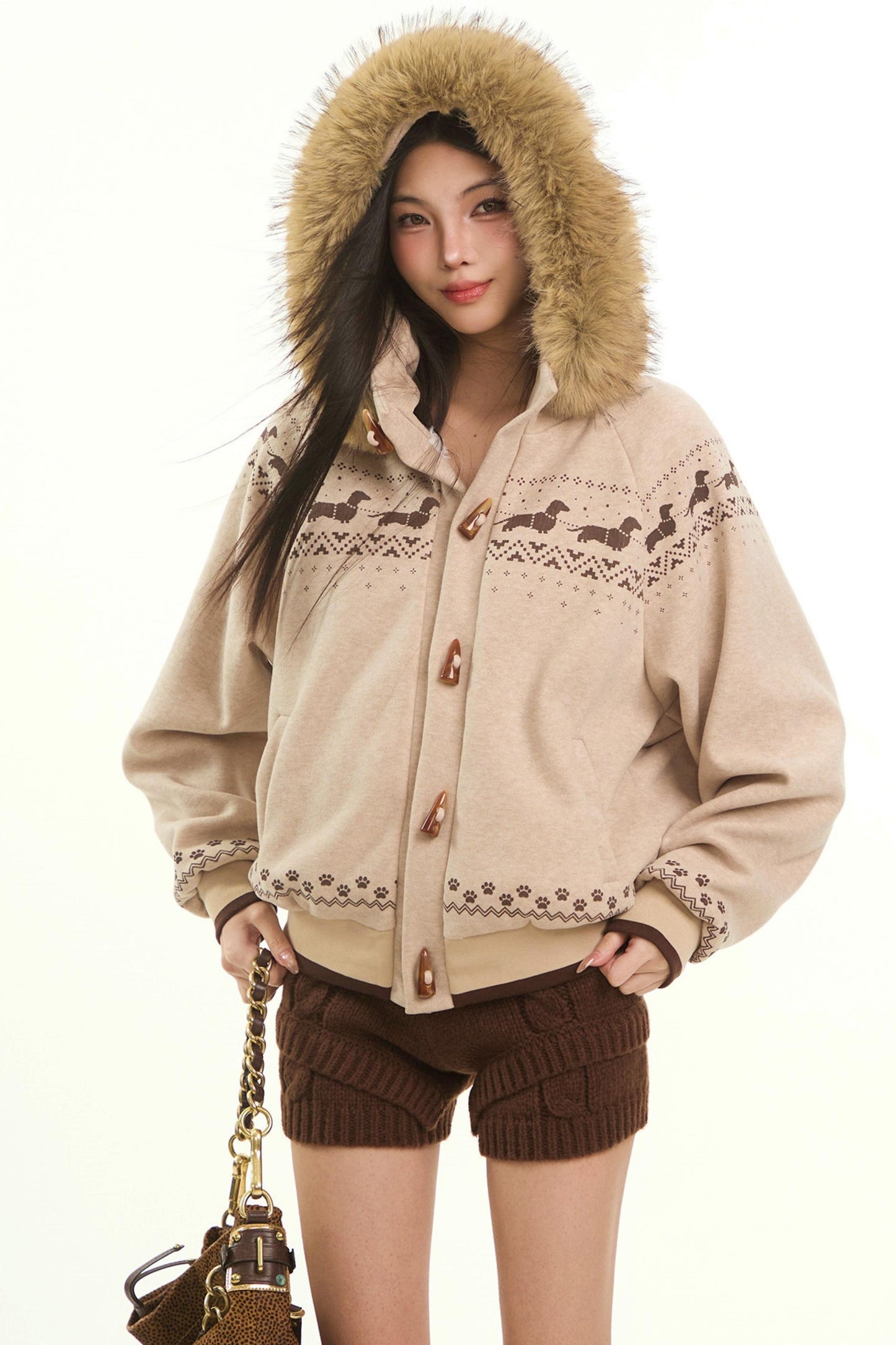 Retro Fair Isle Fur Collar Jacket