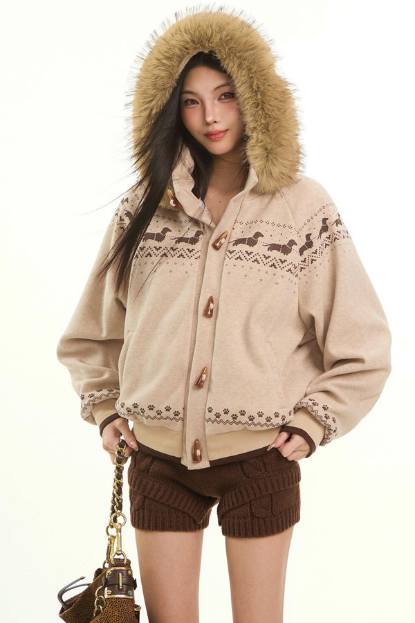 Retro Fair Isle Fur Collar Jacket