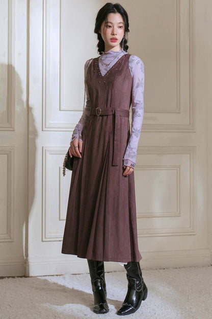 Grey Studded Deerskin Vest Dress