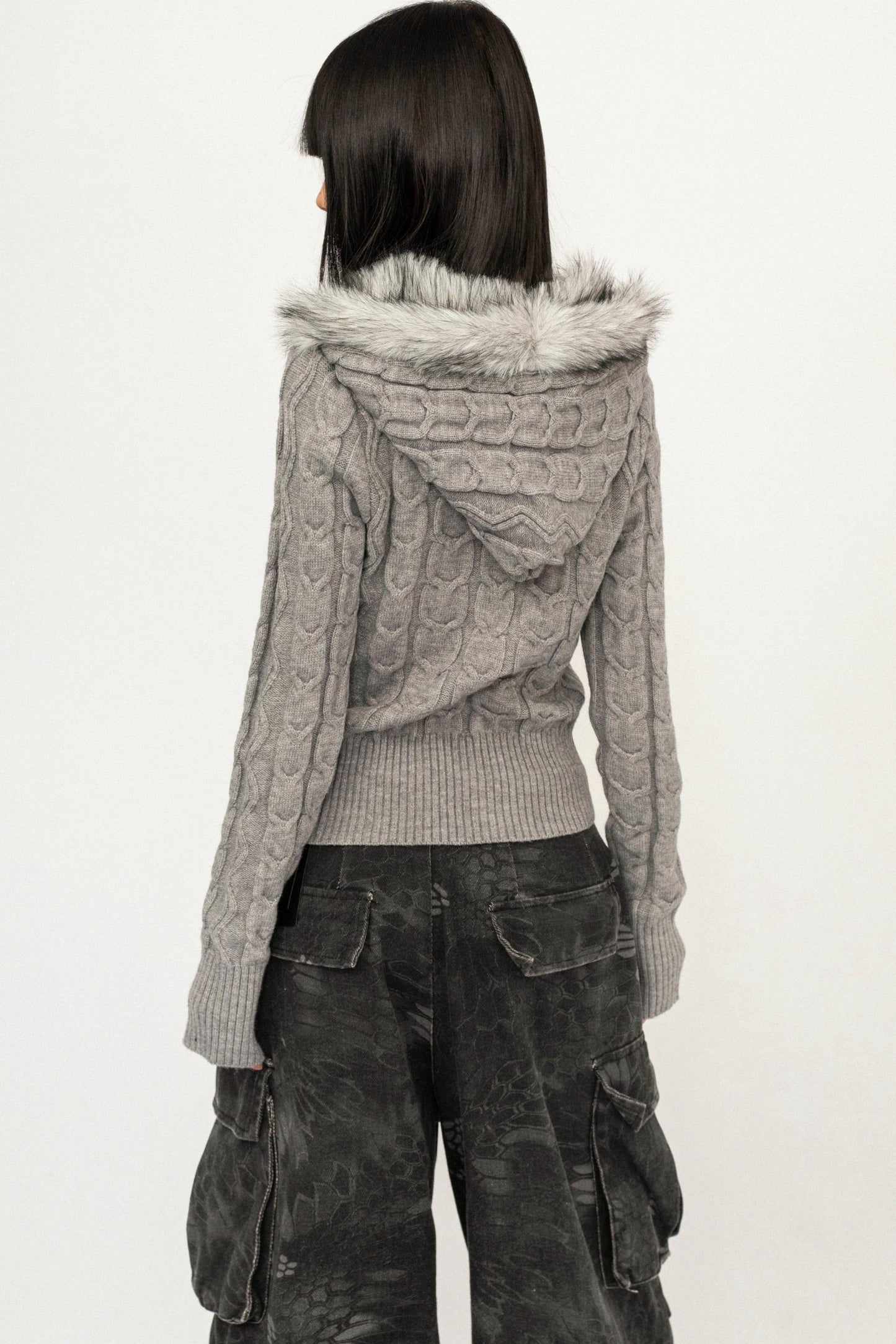 Retro Cable Knit Hooded Cardigan