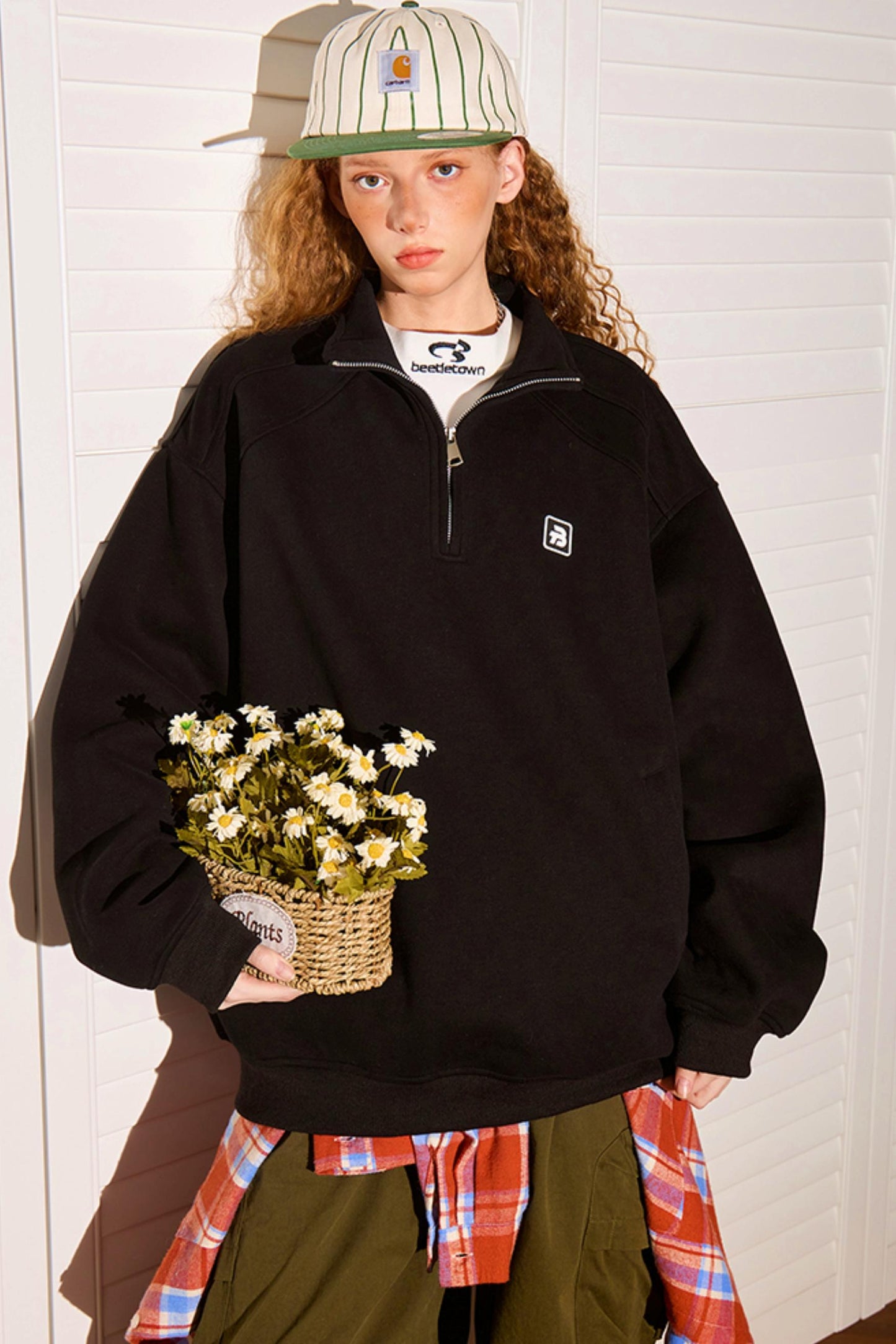Half-Zipper Stand Collar Polo Sweatshirt