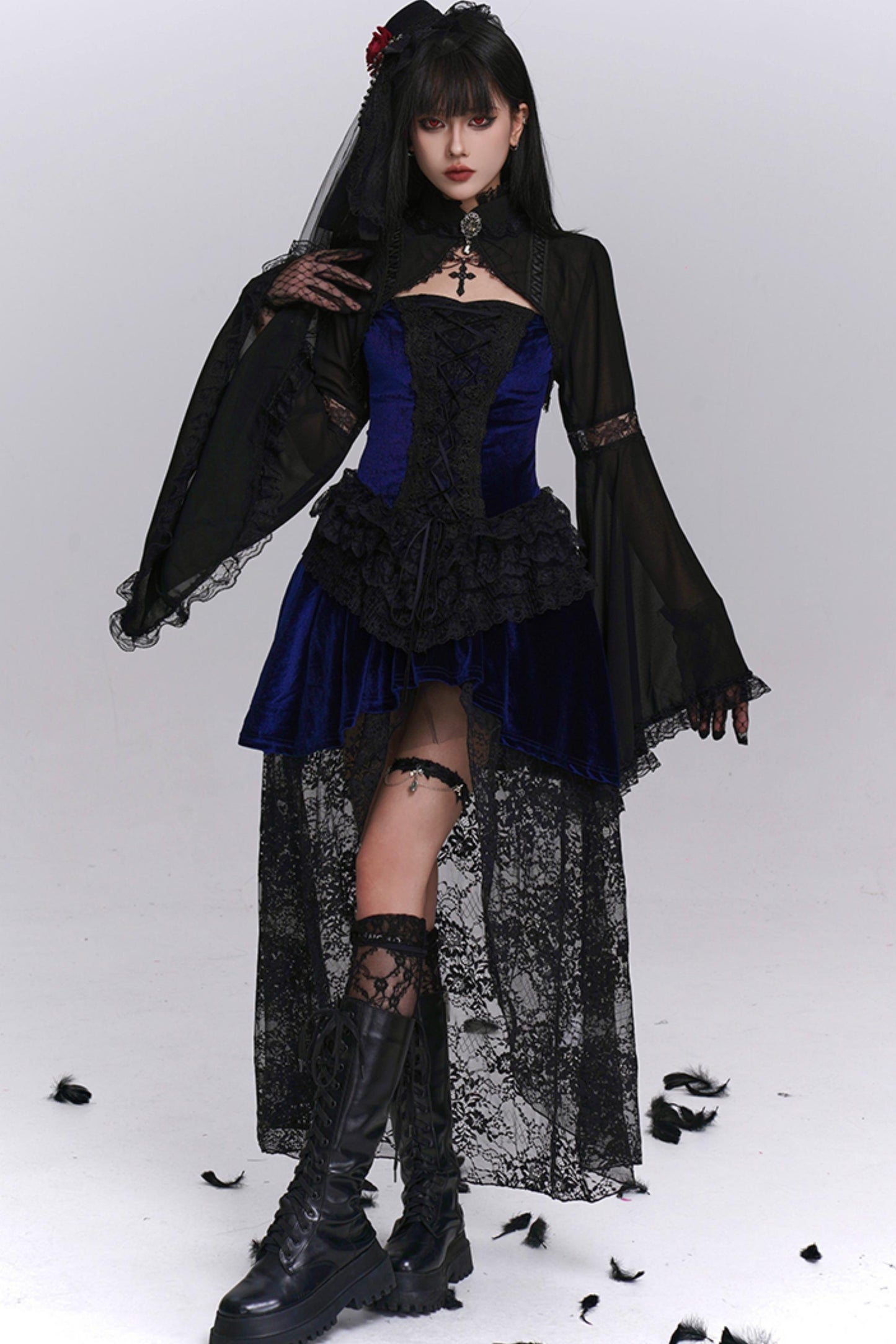 Stunning Blue Gothic Camisole Dress Set-Up