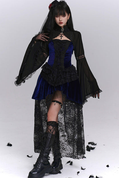 Stunning Blue Gothic Camisole Dress Set-Up