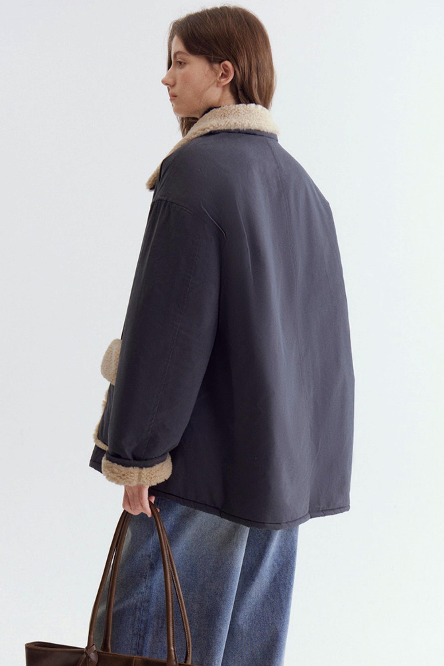 Color-Blocked Lamb Wool Coat