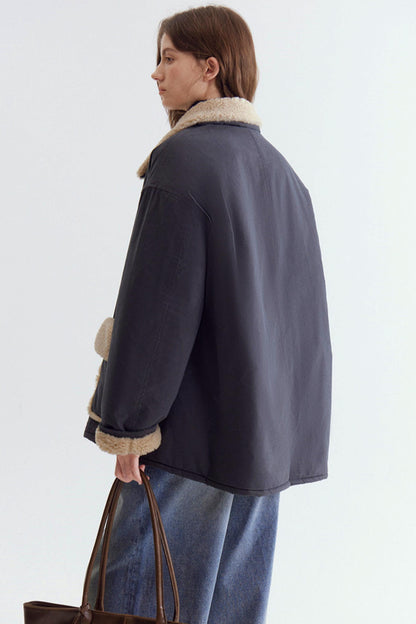 Color-Blocked Lamb Wool Coat