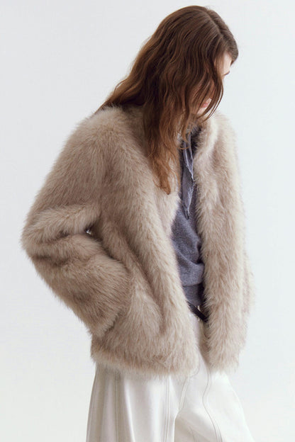 Stand Collar Eco-Friendly Fur Coat