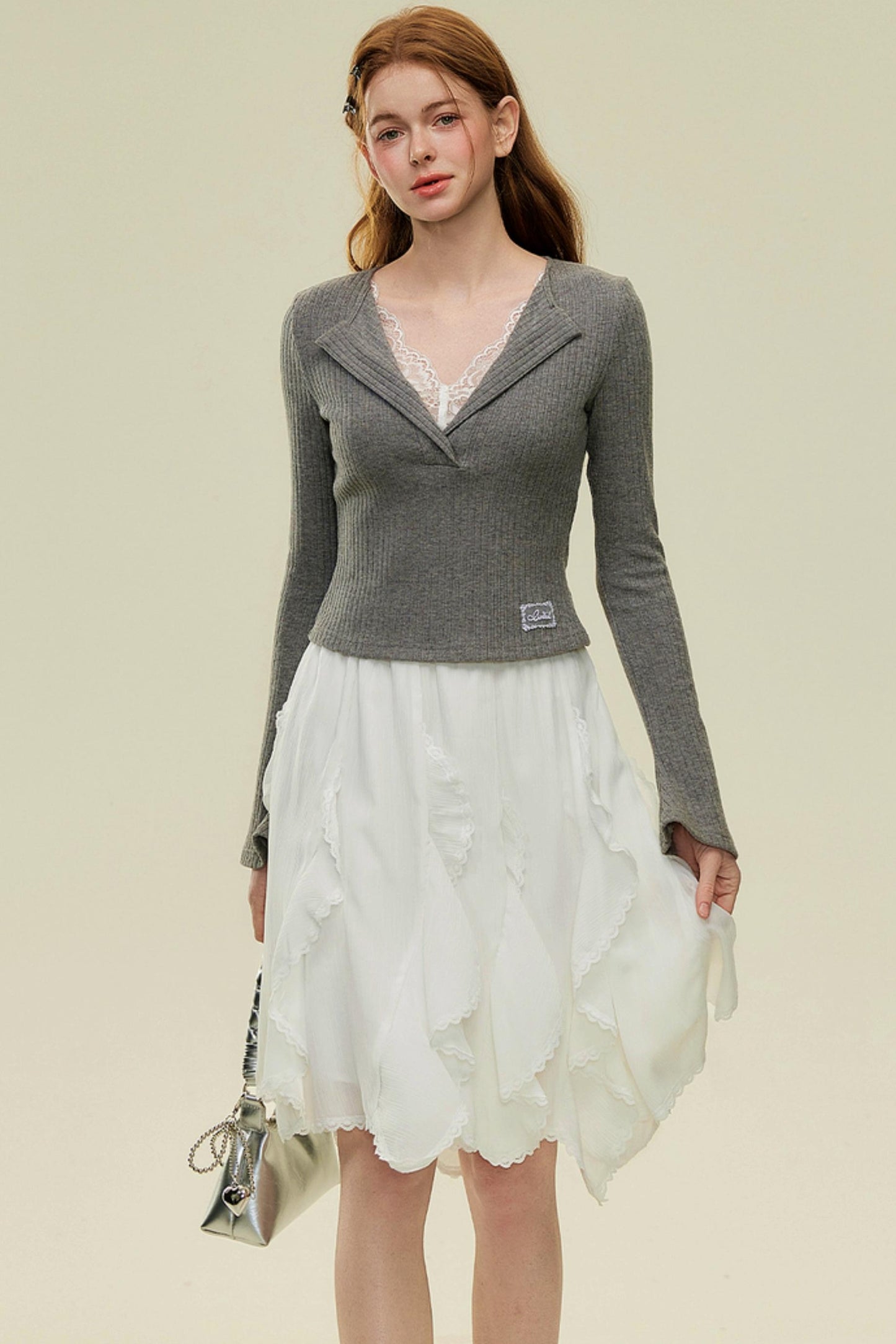 Irregular Lace Bustier A-Line Skirt