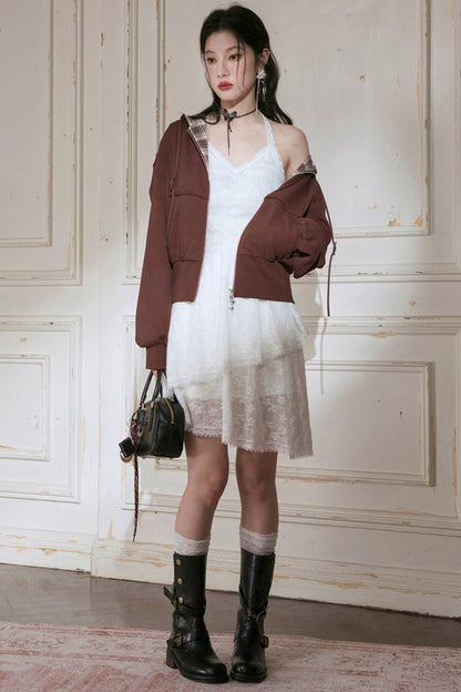 Maple Leaf Rouge À carreaux Patchwork Veste Ensemble