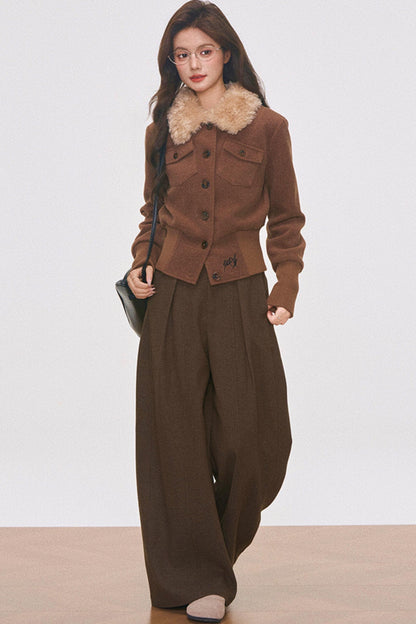Brown Woolen Jacket And Pants Set-Up