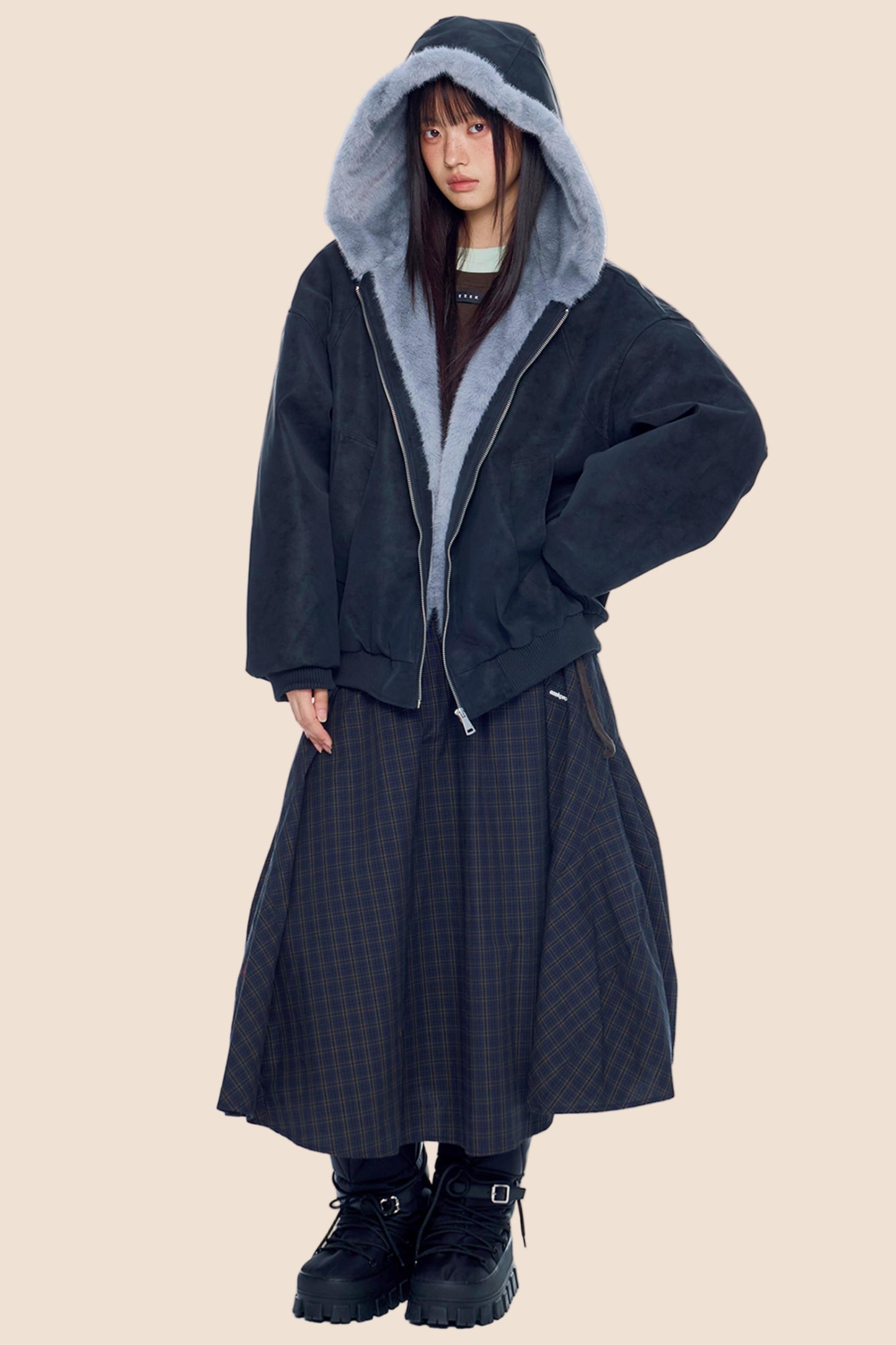 Mountain Carving Fur Collar Jacket