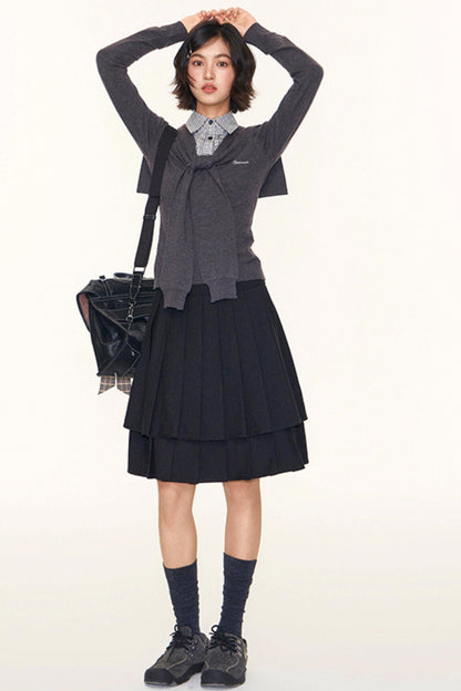 Double-Layer Pleated Skirt