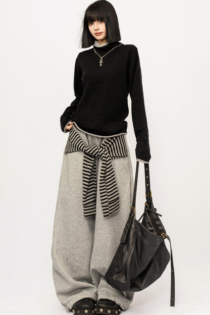 Retro Striped Fleece-Lined Pants