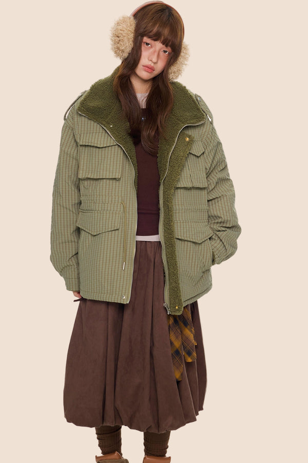 Furry Plaid Cotton Jacket