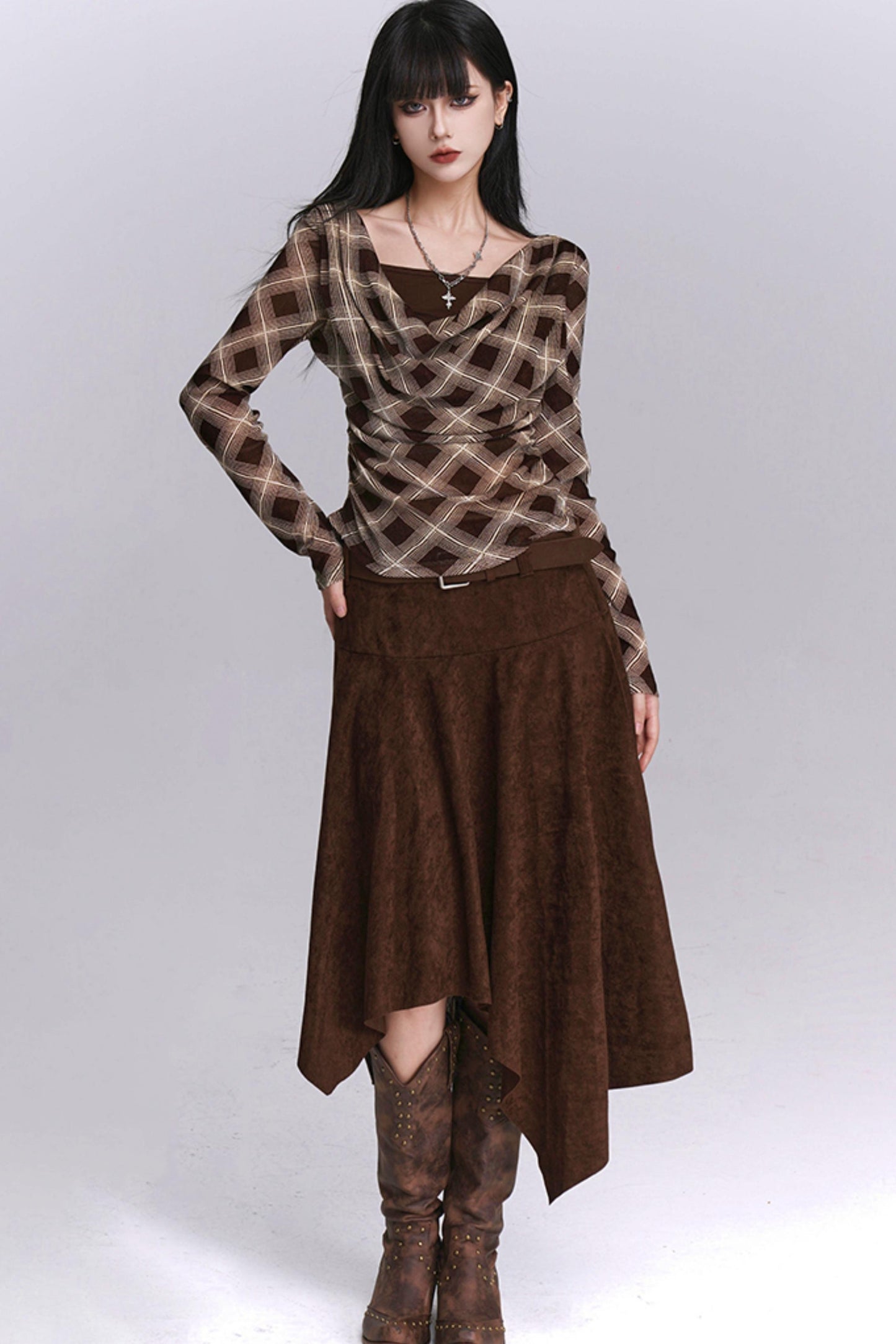 Black And Brown Plaid Top