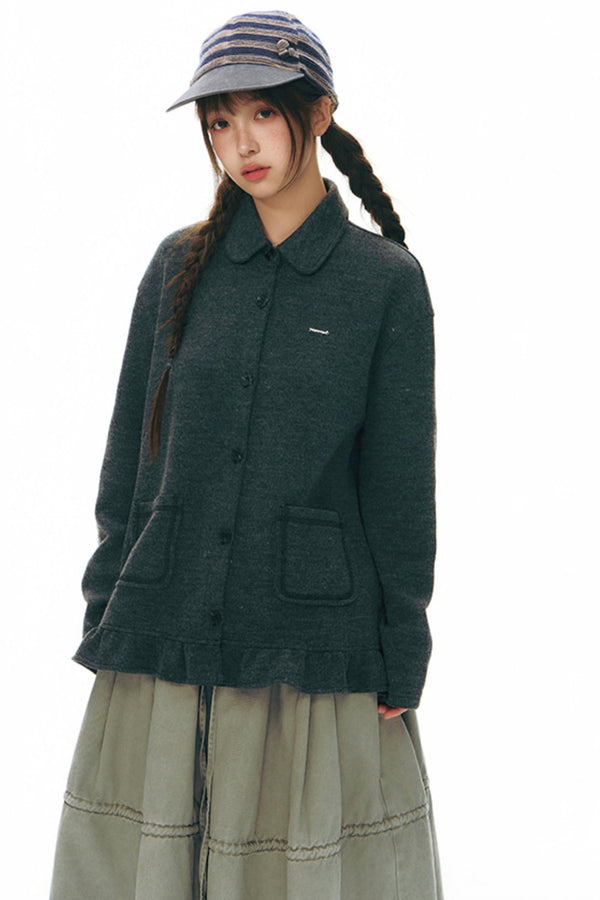 Ruffled Knitted Gray Texture Top