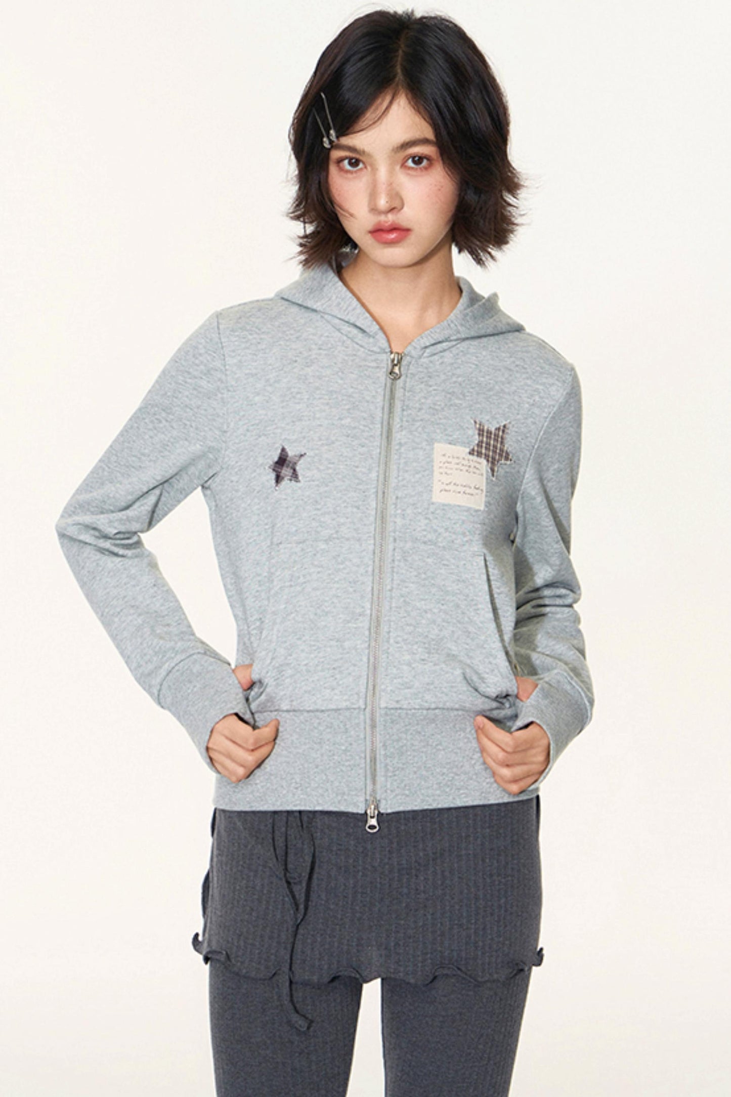 Star Patch Embroidered Hooded Cardigan Set-Up