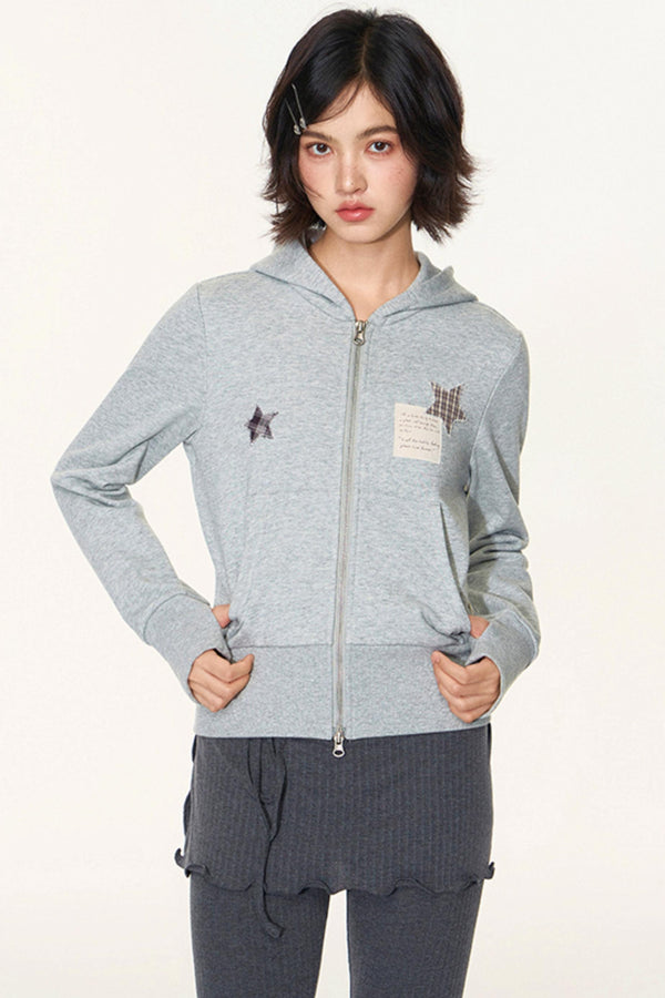 Star Patch Embroidered Hooded Cardigan Set-Up