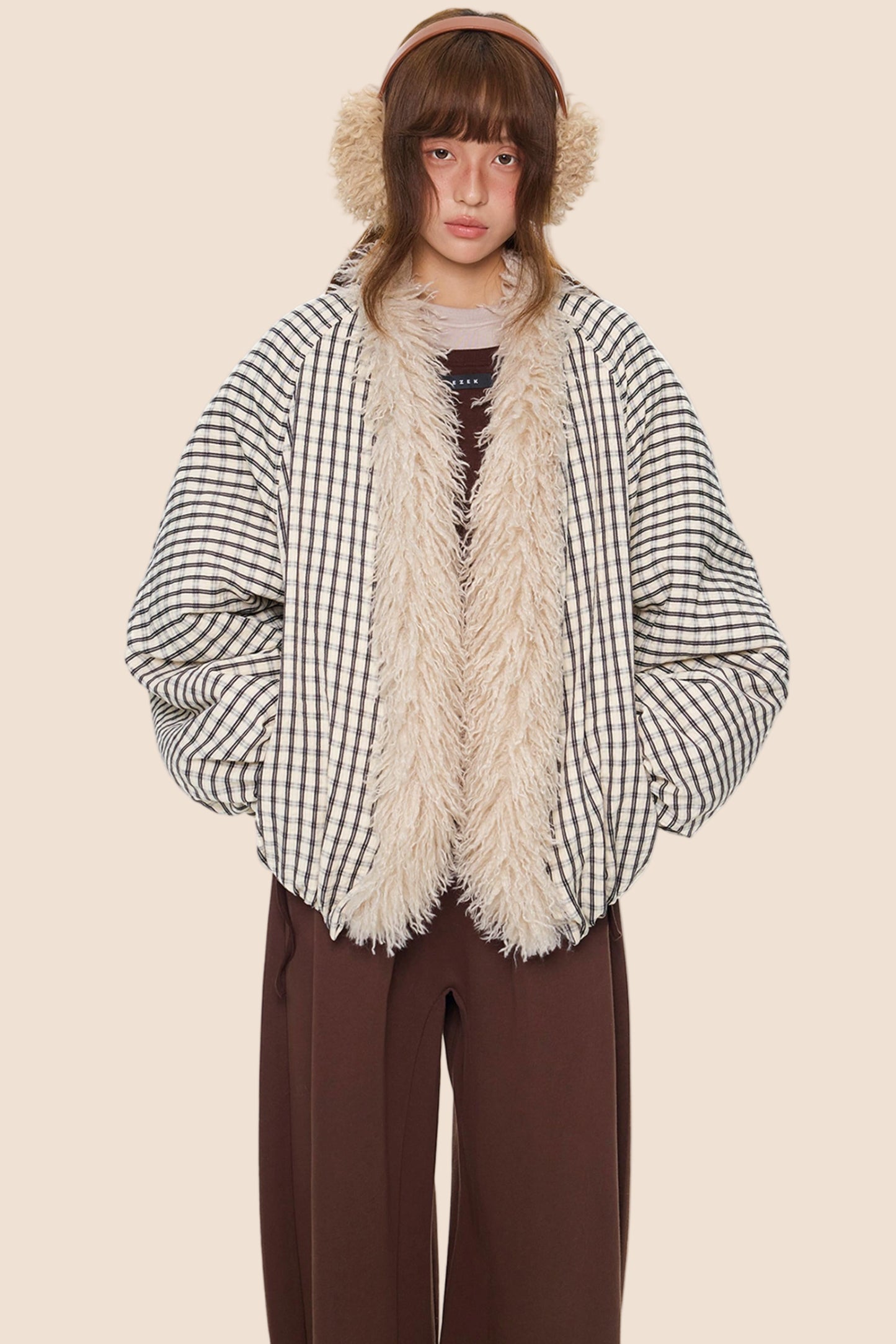 Plaid Fur Collar Jacket