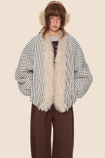 Plaid Fur Collar Jacket
