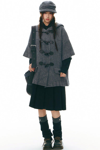 Vintage Horn Button Hooded Coat