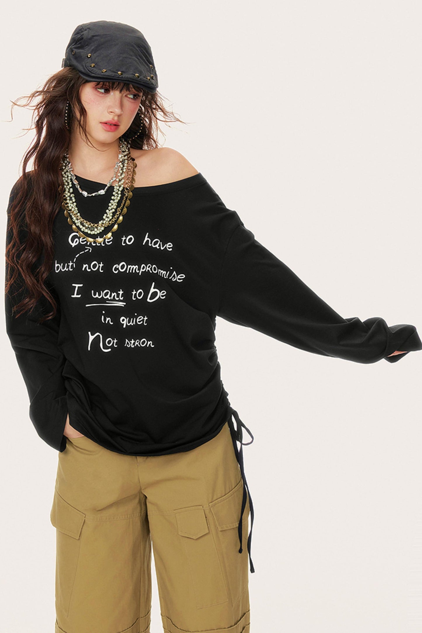 Hollow Long Sleeve Smock T-Shirt