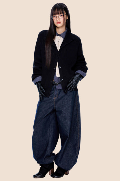 High-Neck Retro Knit Cardigan