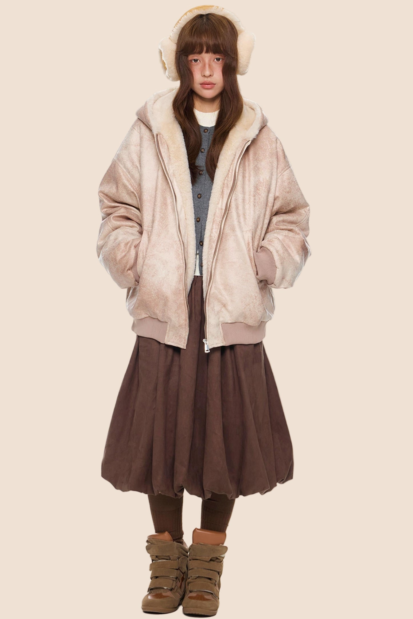 Furry Hooded Leather Jacket