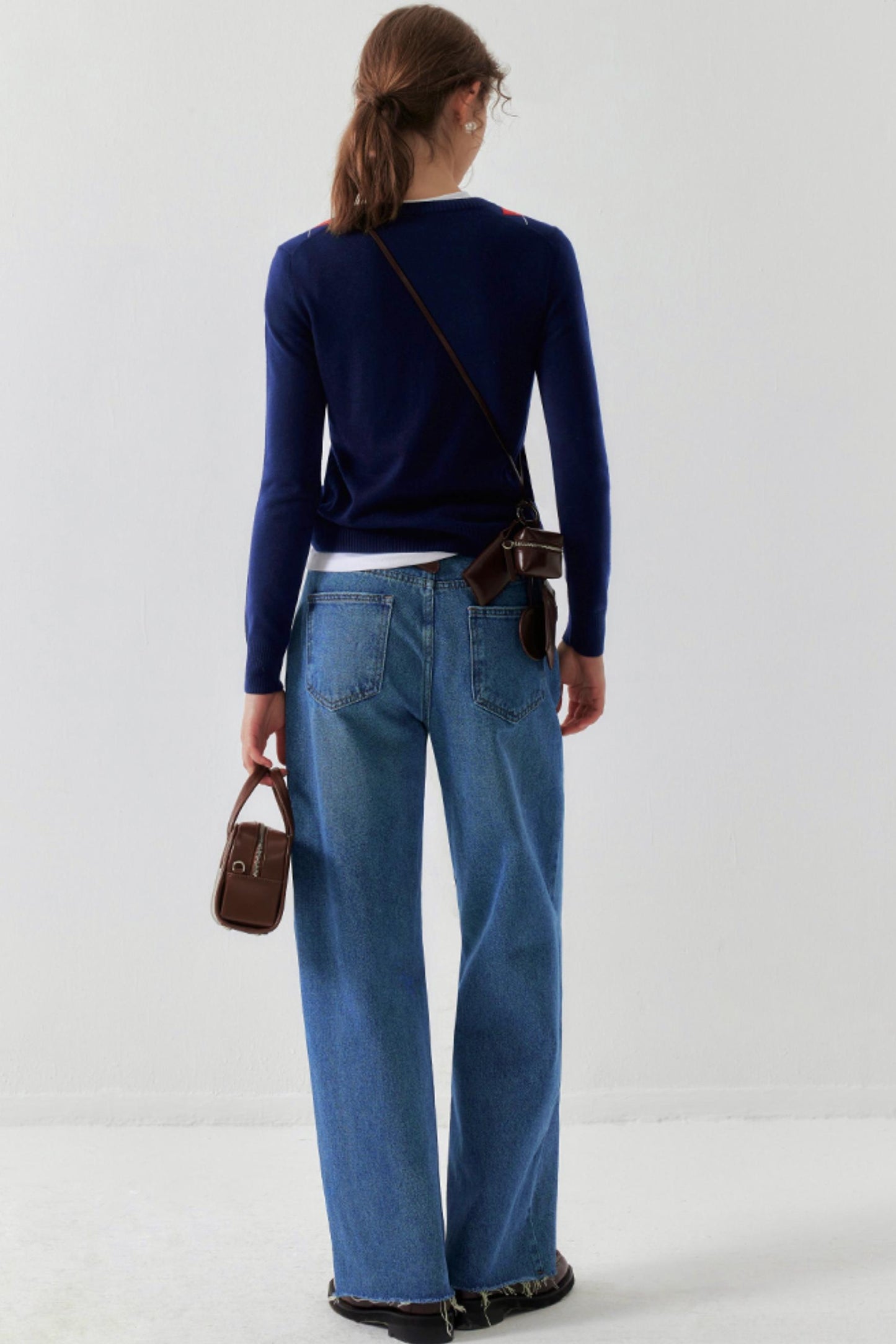 Navy Retro Check Wool Knit Cardigan