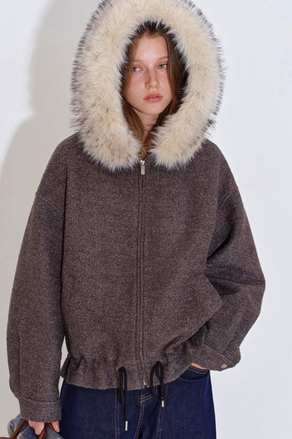 Fur Collar Wool Blend Coat