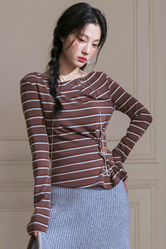 Soft Gray and Yellow Striped Knitted T-Shirt
