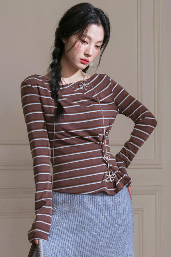 Soft Gray and Yellow Striped Knitted T-Shirt
