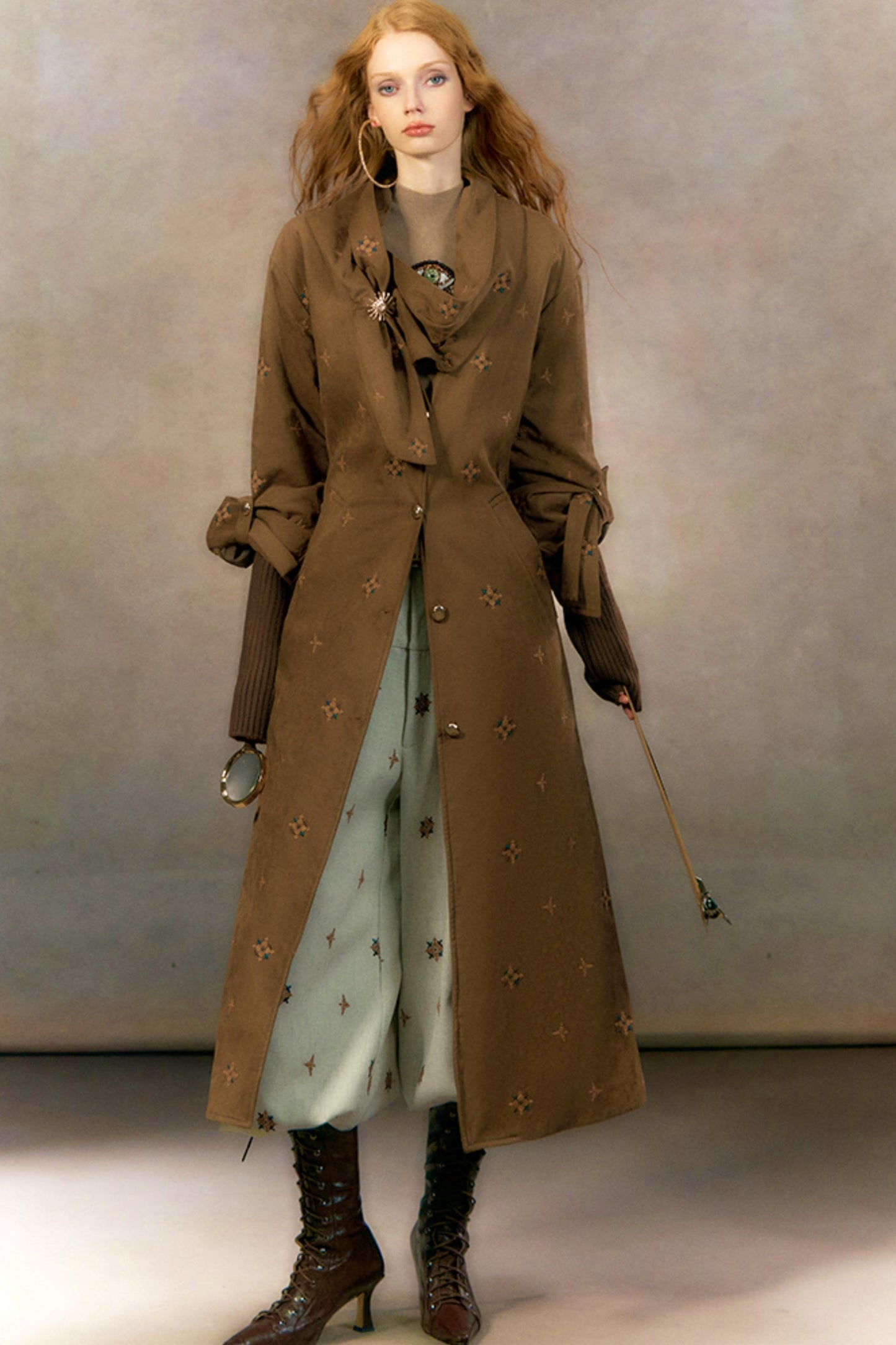 Retro Suede Coat With Fur Collar Set-Up