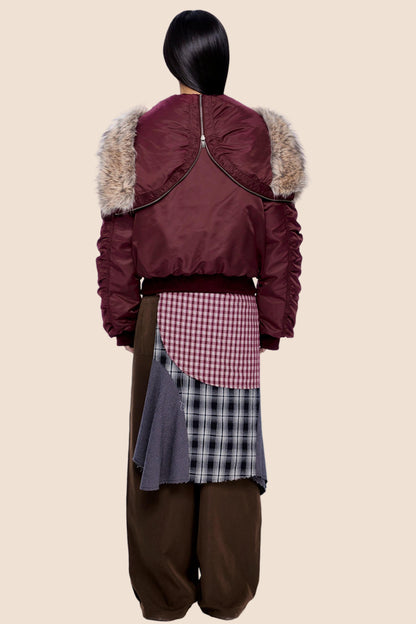 Large Fur Collar Pleated Jacket