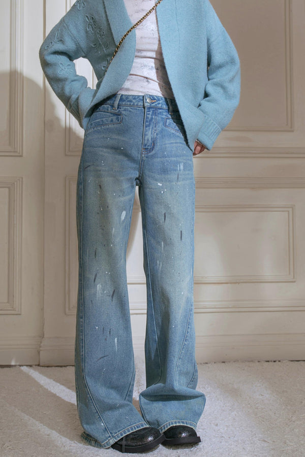 Sky Geometric Straight Jeans