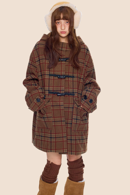 Plaid Toggle Woolen Coat