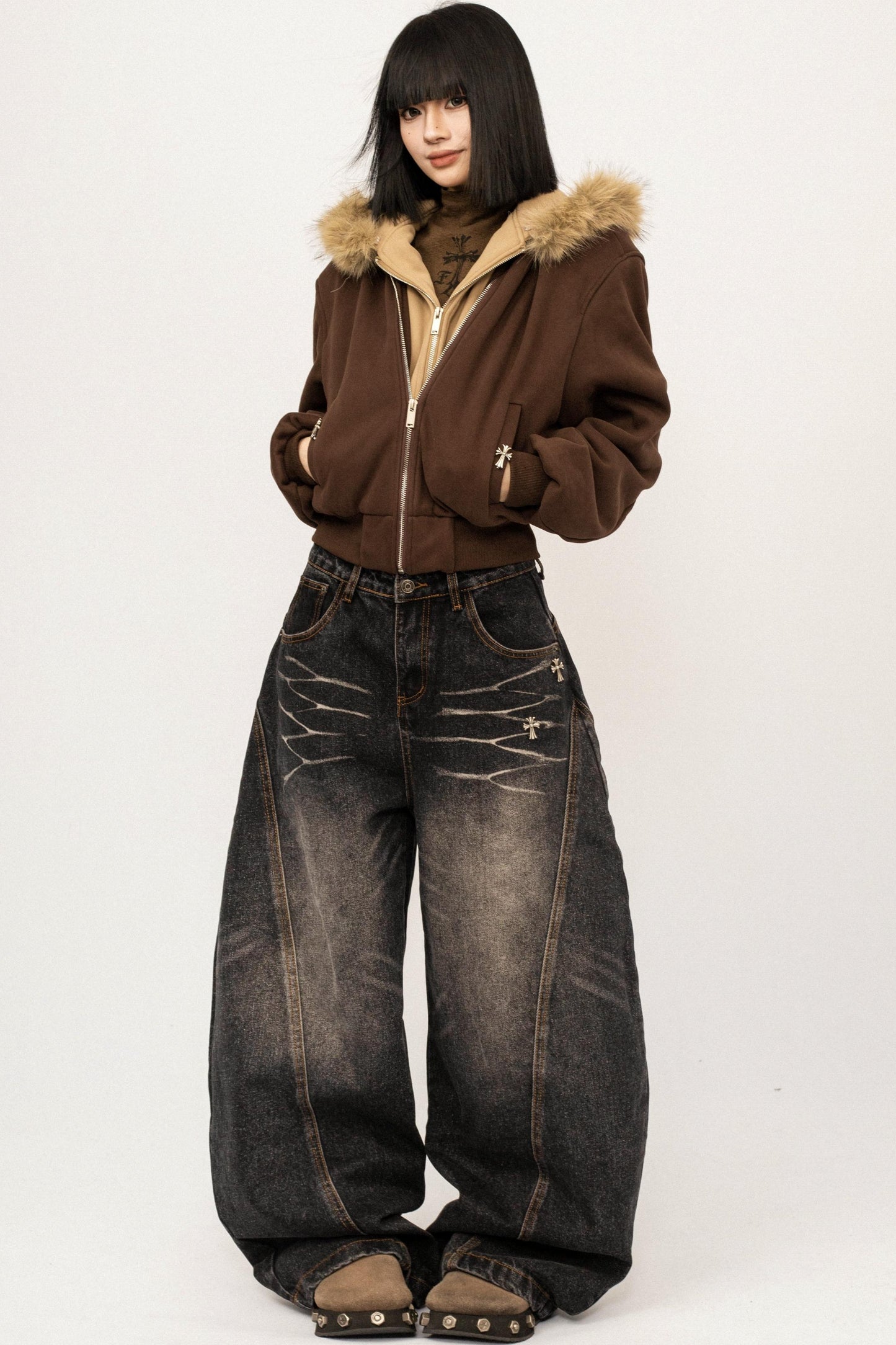 Thickened Stitching Fake Two Sweatshirt Jacket