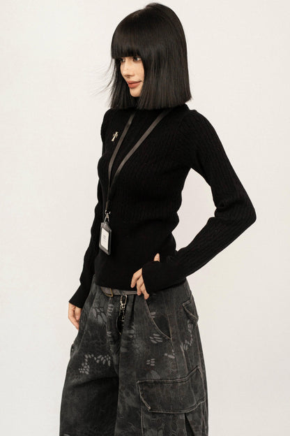 Retro High-Neck Knit Top