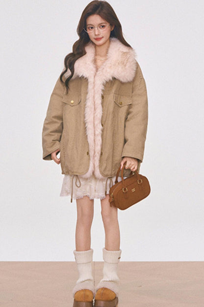 Washed Fur Patchwork Jacket Set-Up