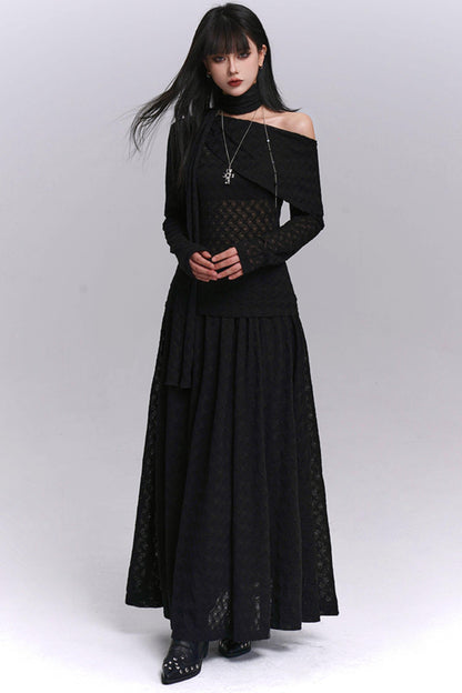 Autumn Red Shoulder Skirt Set-Up