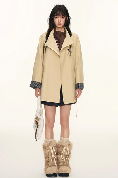 Dual-Purpose Plaid Patchwork Trench Coat