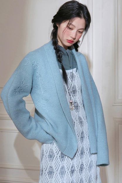 Sense Layering Gray and Blue Openwork Sundress Set