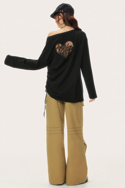 Hollow Long Sleeve Smock T-Shirt